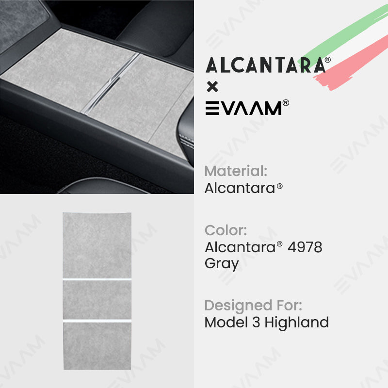 Alcantara 2024 Model 3 Highland Center Console Wraps Sticker Kit for Tesla -EVAAM® - EVAAM