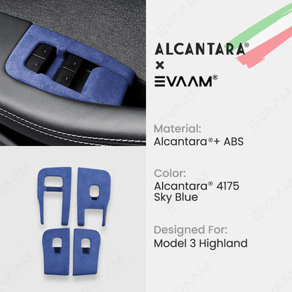 Alcantara 2024 Model 3 Highland Door & Window Switch Button Trim Cover For Tesla -EVAAM® - EVAAM