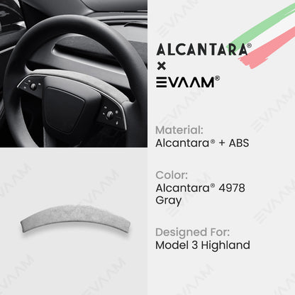Alcantara 2024 Model 3 Highland Steering Wheel Strip Cover for Tesla-EVAAM® - EVAAM