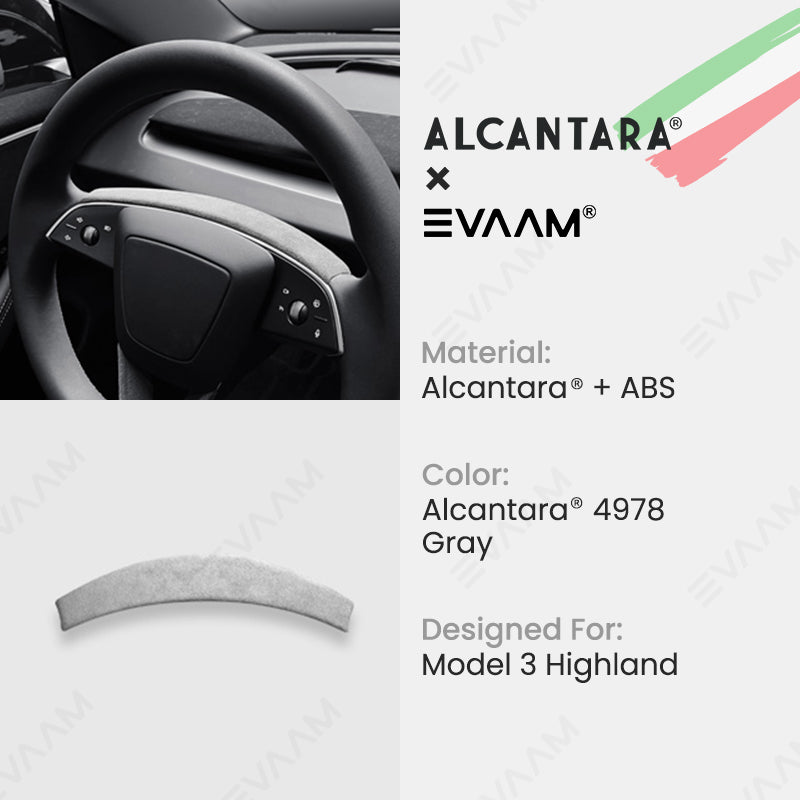 Alcantara 2024 Model 3 Highland Steering Wheel Strip Cover for Tesla-EVAAM® - EVAAM