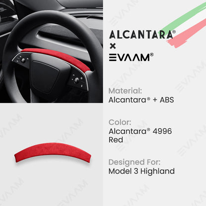 Alcantara 2024 Model 3 Highland Steering Wheel Strip Cover for Tesla-EVAAM® - EVAAM