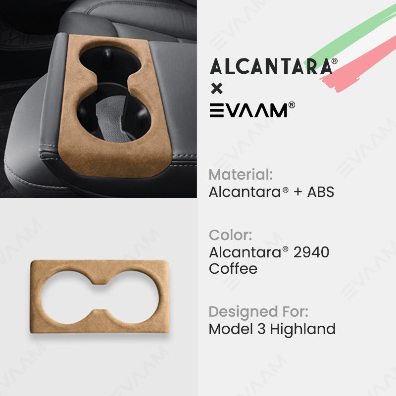 Alcantara 2024 Model 3 Highland Rear Seat Cup Cover for Tesla-EVAAM® - EVAAM