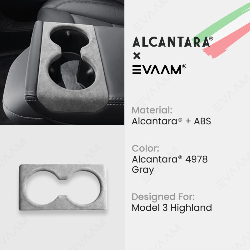 Alcantara 2024 Model 3 Highland Rear Seat Cup Cover for Tesla-EVAAM® - EVAAM
