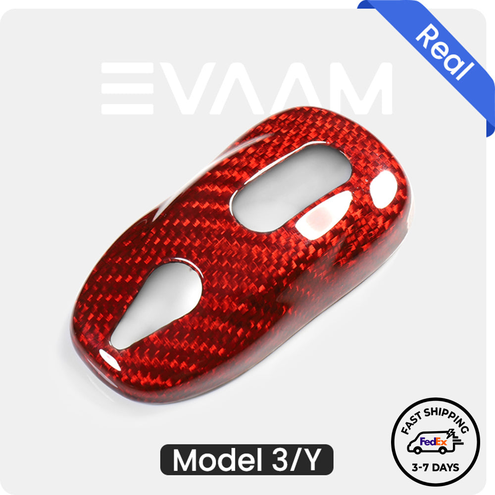 EVAAM® Gloss Red Real Carbon Fiber Key Fob Cover for Model 3/Y (2017-2023) - EVAAM