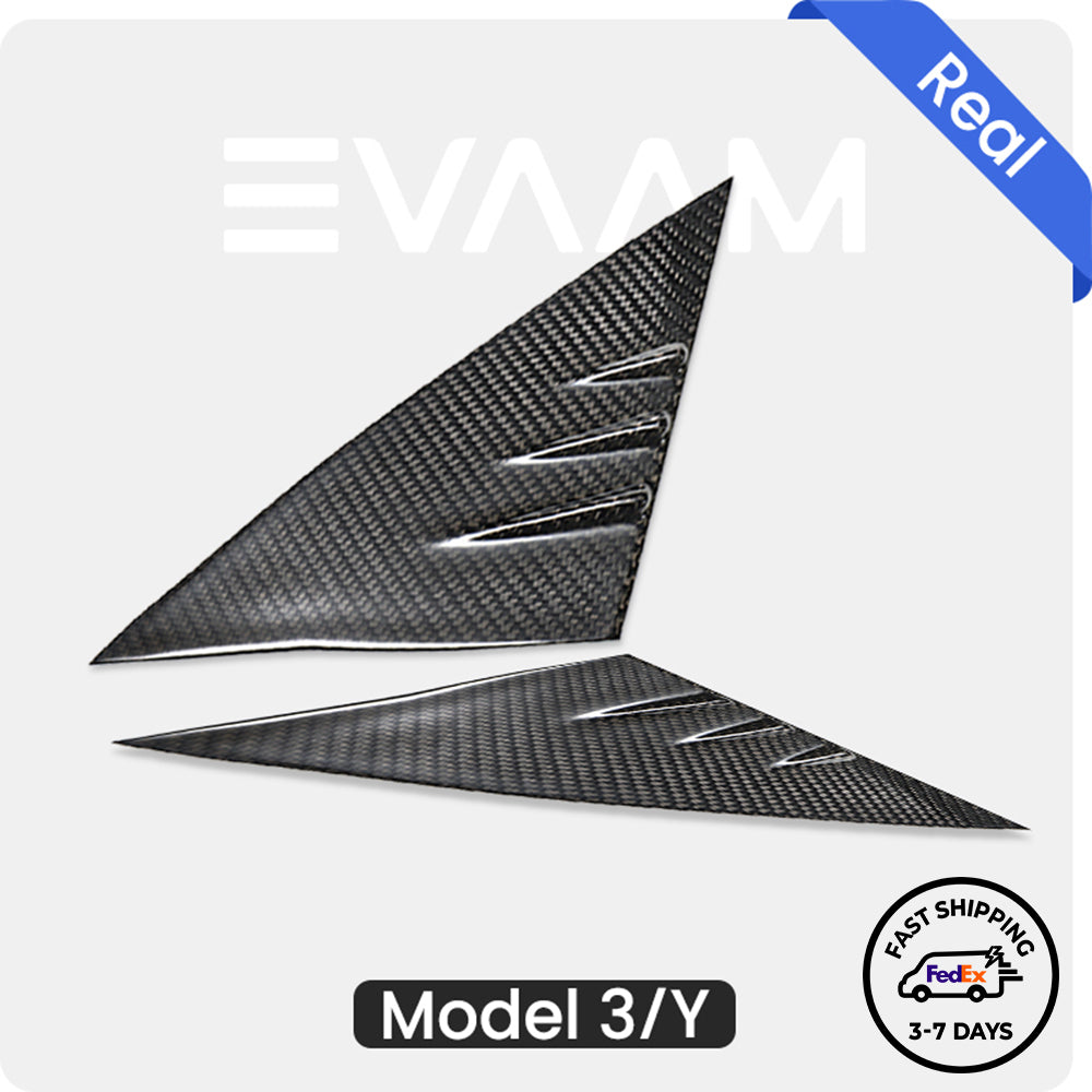 EVAAM® Matte Real Carbon Fiber Front Triangular Window Cover Trim for Tesla Model 3/Y (2017-2023) - EVAAM