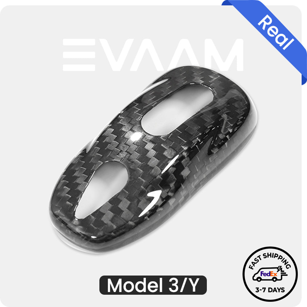 EVAAM® Glänzende Echtkarbonfaser-Schlüsselanhängerabdeckung für Modell 3/Y (2017–2023) – Schwarz