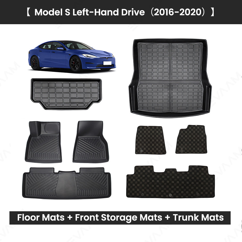 EVAAM® Custom Fit TPE Waterproof Floor Mats for Tesla Model S (2016-2020) - Eco-Friendly & Durable