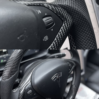 EVAAM® Gloss Real Carbon Fiber Tesla Steering Wheel Wrap for Model S/X - EVAAM