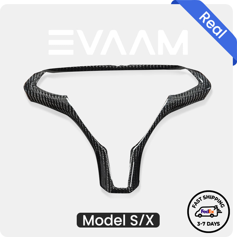 EVAAM® Gloss Real Carbon Fiber Tesla Steering Wheel Wrap for Model S/X - EVAAM
