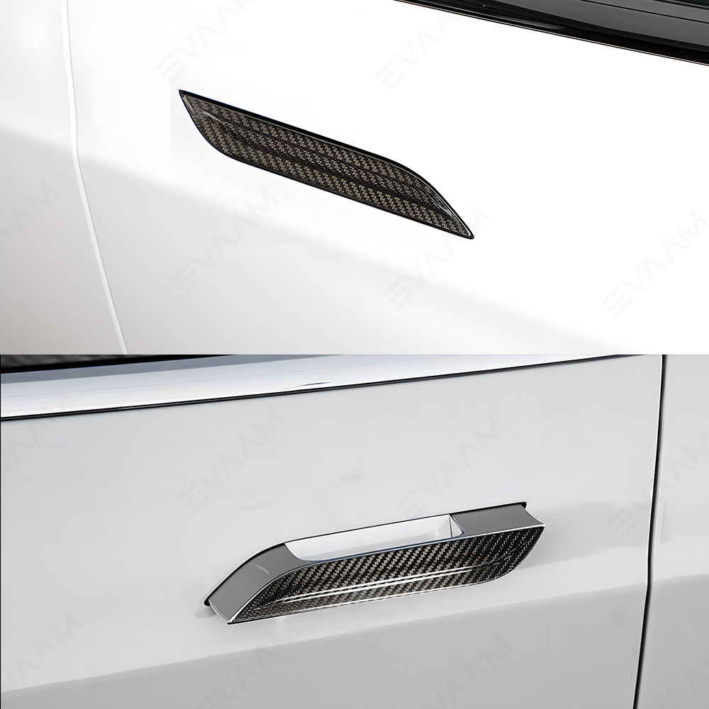 EVAAM® 4 Pcs Carbon Fiber Door Handle Wrap Trim Cover for Tesla Model S (2019-2022)