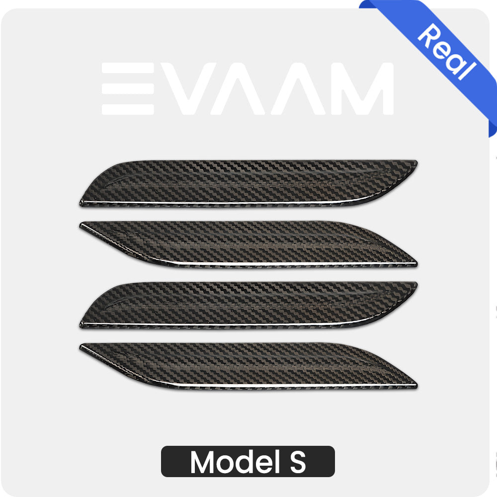 EVAAM® 4 Pcs Carbon Fiber Door Handle Wrap Trim Cover for Tesla Model S (2019-2022)