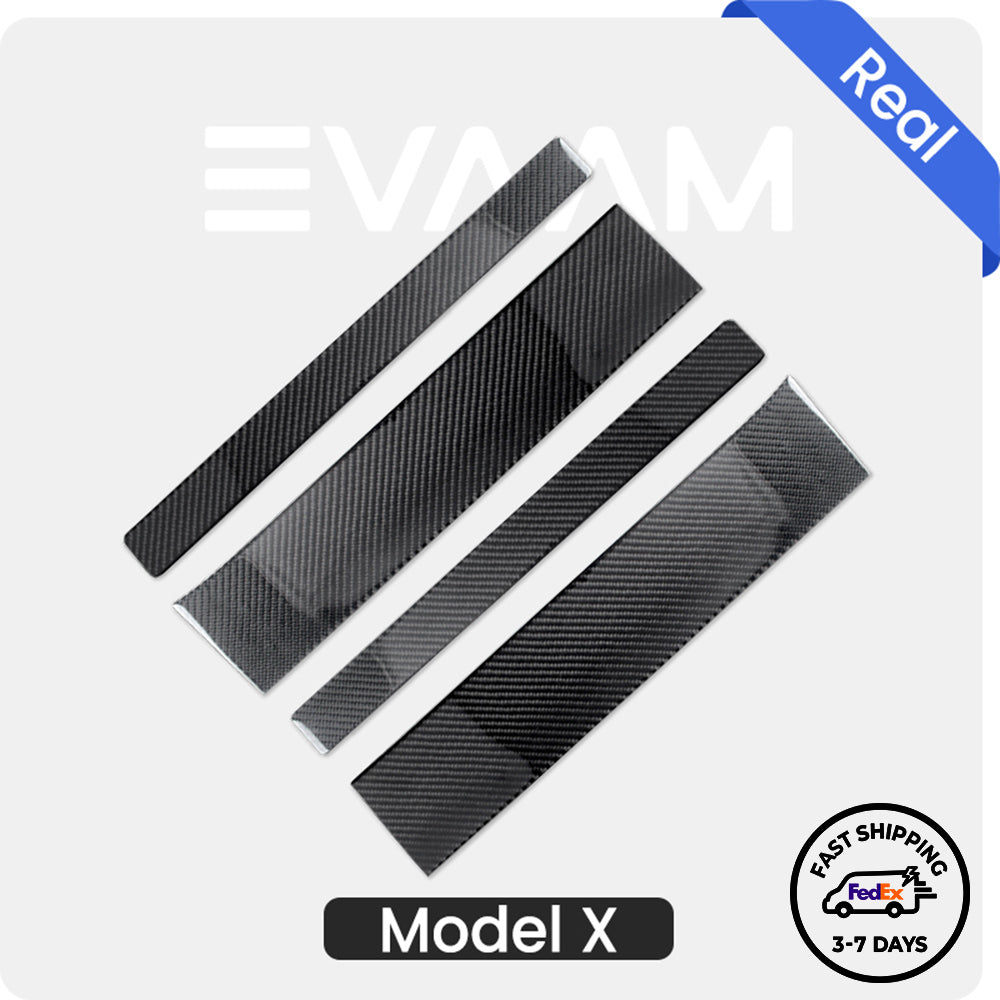 EVAAM® Gloss Real Carbon Fiber Door Sill Protector Set for Tesla Model X (2015-2023) - EVAAM