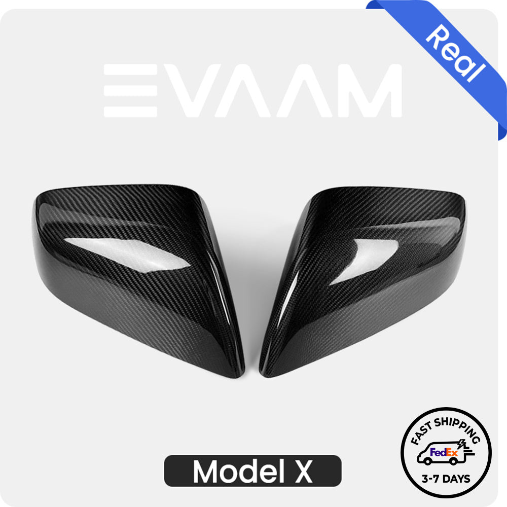 EVAAM® Glänzende Echtkarbonfaser-Seitenspiegelabdeckung für Tesla Model X (2016–2023).