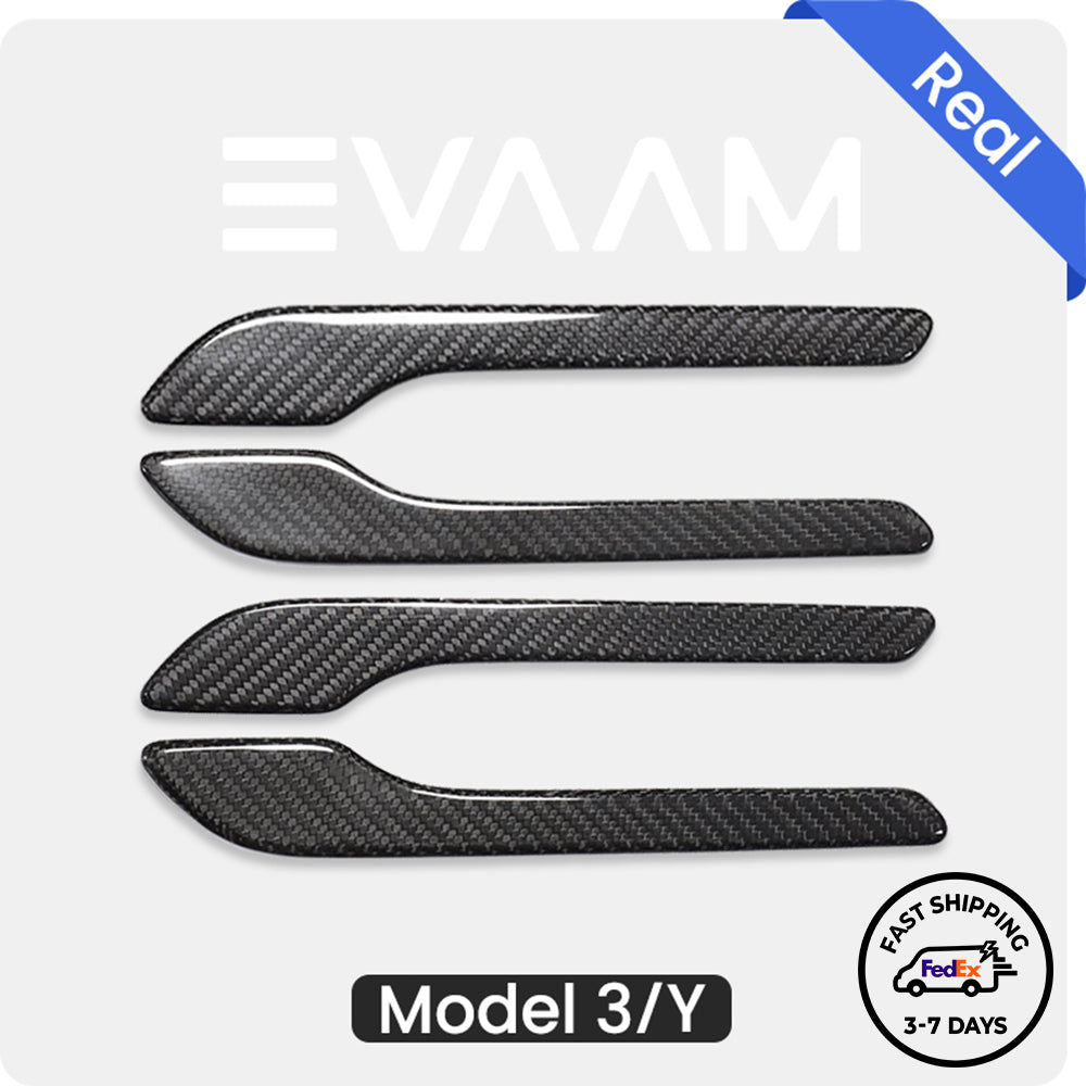 EVAAM® Glänzende Türgriffabdeckung aus echtem Karbonfaser für Tesla Model 3/Y (2021–2023).