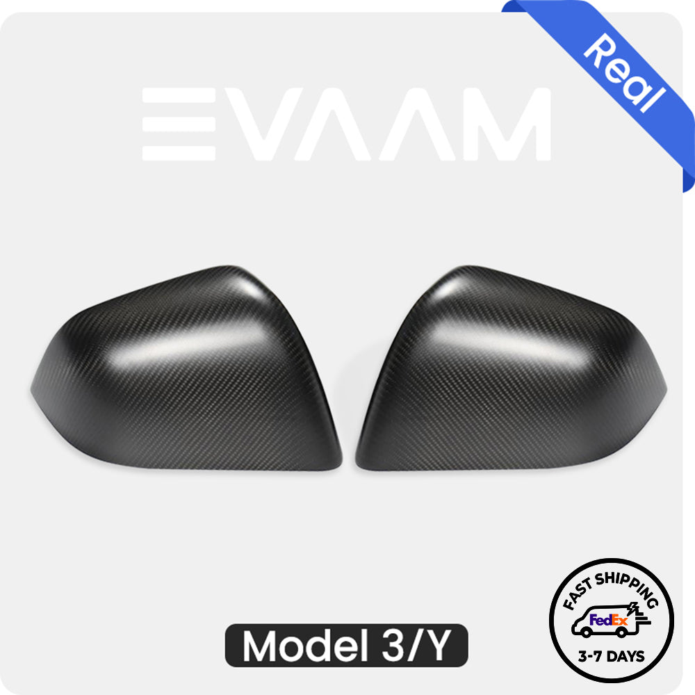 EVAAM® Matte Echtkarbonfaser-Seitenspiegelabdeckung für Tesla Model 3/Y (2020–2023).
