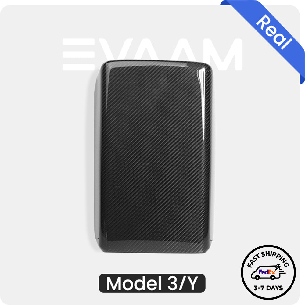 EVAAM® Gloss Real Carbon Fiber Armrest Cover for Tesla Model 3/Y (2017-2023)
