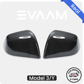 EVAAM® Gloss Real Carbon Fiber Side Mirror Cover for Tesla Model 3/Y (2020-2023)