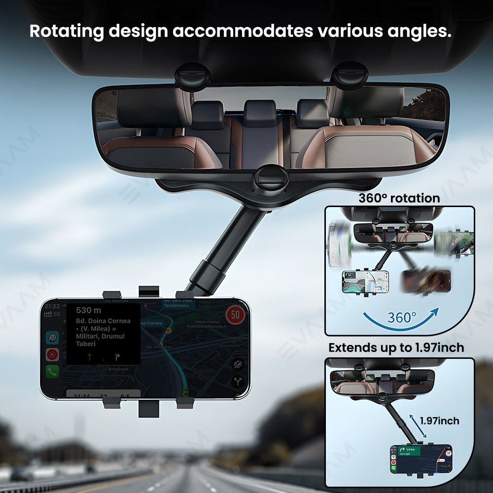 EVAAM® Universal Adjustable Rearview Mirror Phone Mount For All Brand Vehicles - EVAAM