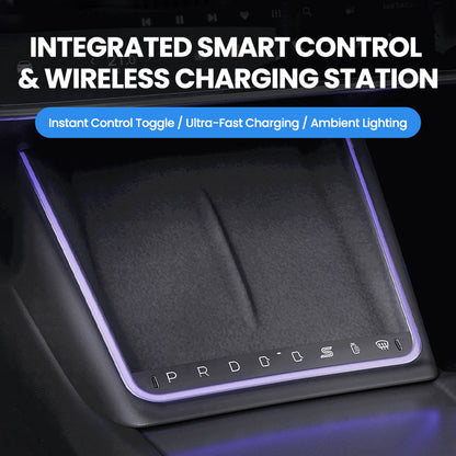 Smart Touch Center Console Wireless Charging Dock with Ambient Light Sync for Tesla Model Y Juniper / Model 3 Highland
