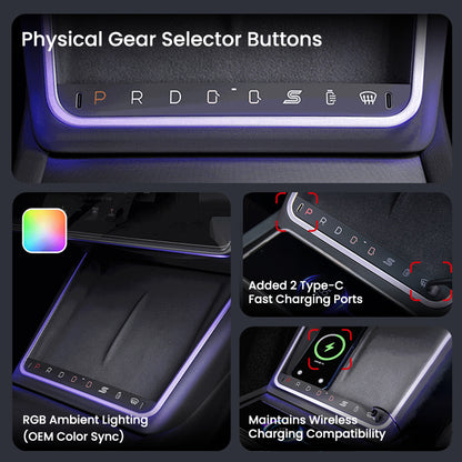 Smart Touch Center Console Wireless Charging Dock with Ambient Light Sync for Tesla Model Y Juniper / Model 3 Highland