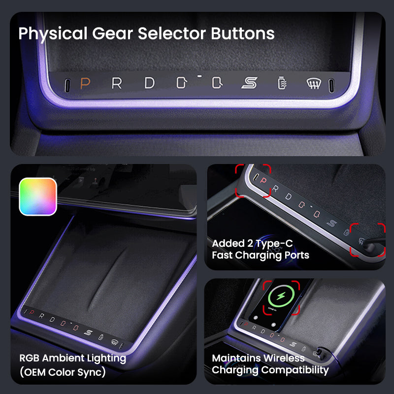 Smart Touch Center Console Wireless Charging Dock with Ambient Light Sync for Tesla Model Y Juniper / Model 3 Highland