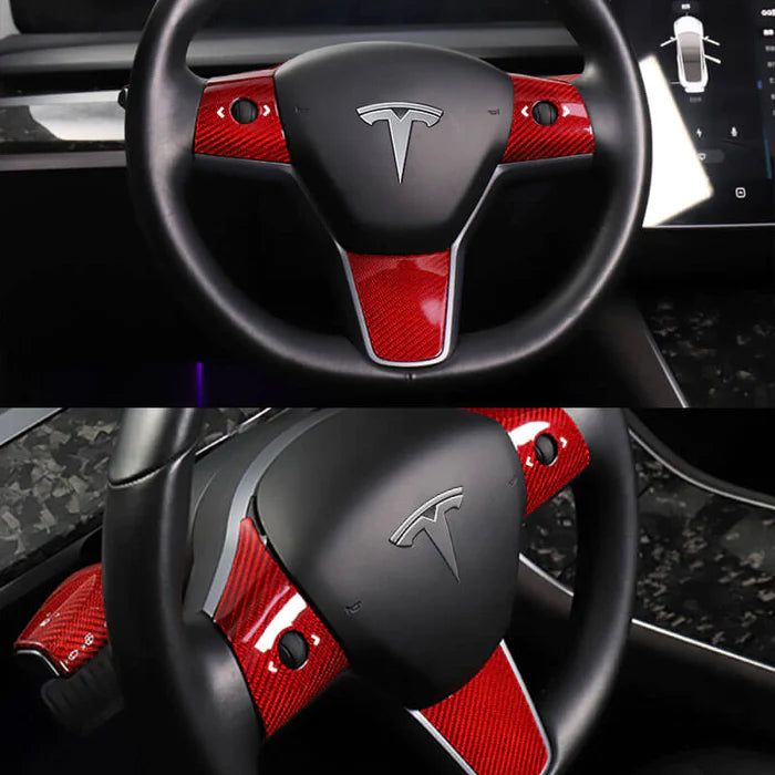 EVAAM® Gloss Real Carbon Fiber Steering Wheel Wrap Cover Kit for Tesla Model 3/Y (2017-2023) - EVAAM