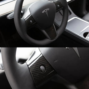 EVAAM® Gloss Real Carbon Fiber Steering Wheel Wrap Cover Kit for Tesla Model 3/Y (2017-2023) - EVAAM