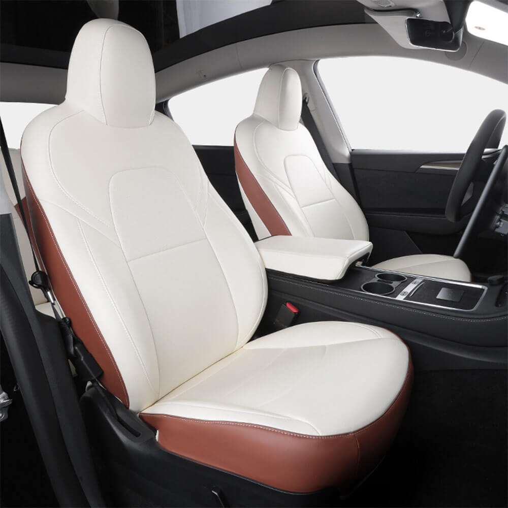 Upgrade! EVAAM® Two-tone Leather Full Seat Covers for Tesla Model 3/Y/S/X