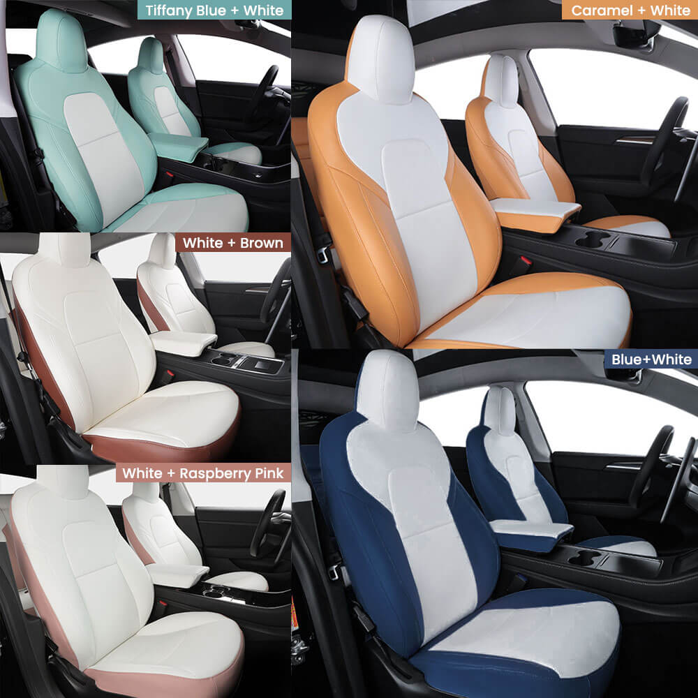 Upgrade! EVAAM® Two-tone Leather Full Seat Covers for Tesla Model 3/Y/S/X