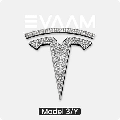 EVAAM® Bling Diamond Decal Wrap Logo Cover for Tesla All Models (3Pcs) - EVAAM