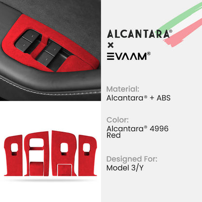 Alcantara Door & Window Switch Button Trim Cover For Tesla Model 3/Y (2017-2023)-EVAAM® - EVAAM