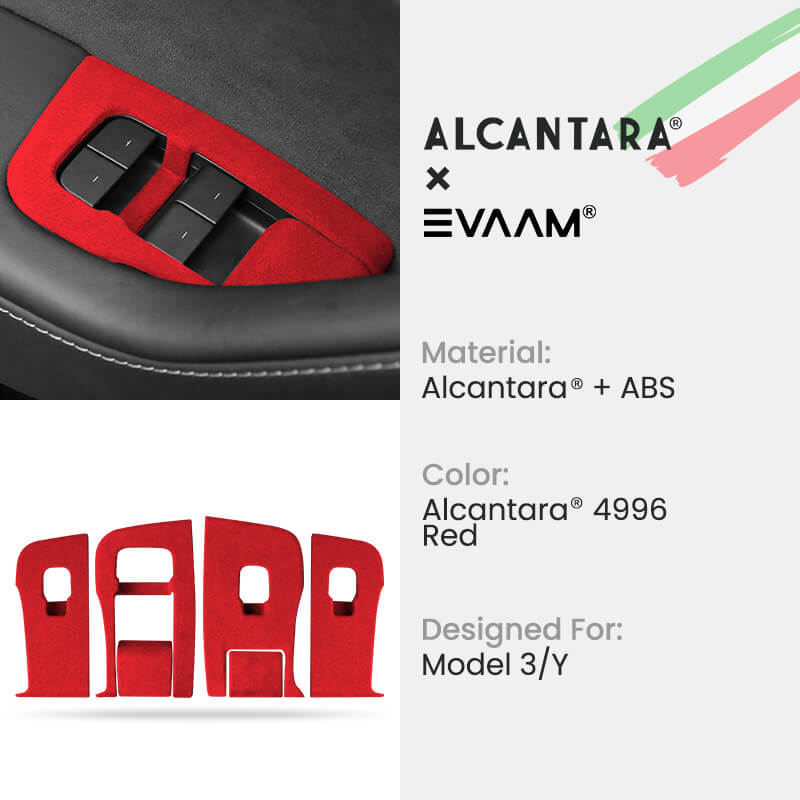 Alcantara Door & Window Switch Button Trim Cover For Tesla Model 3/Y (2017-2023)-EVAAM® - EVAAM