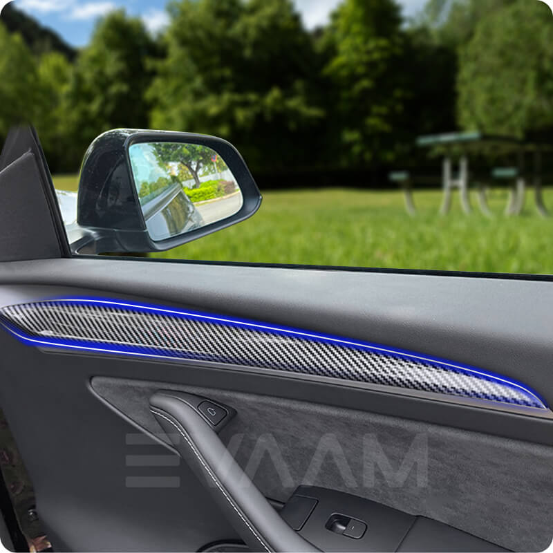 EVAAM® Gloss Real Carbon Fiber Tesla Interior Door Panel Trim Covers for Model 3/Y - EVAAM
