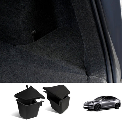 EVAAM® Bespoke Rear Trunk Side Organizers for Tesla Model Y 2025+ (Juniper) – Premium TPE Storage Set with Seamless Velvet Lids - EVAAM