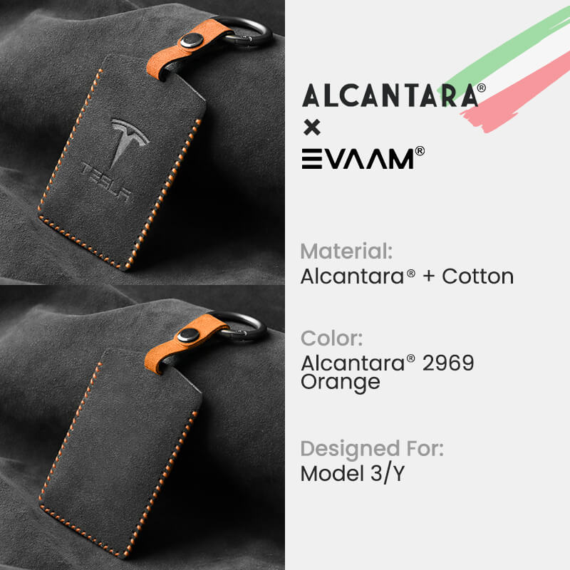 Alcantara Key Card Holder For Tesla Model 3/Y (2017-2023)-EVAAM , Orange / Model 3