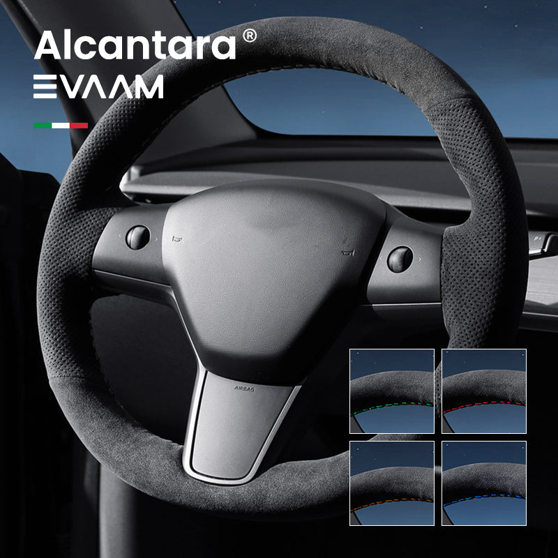 EVAAM® Alcantara Hand Stitch Steering Wheel Cover for Tesla Model 3/Y (2017-2023)