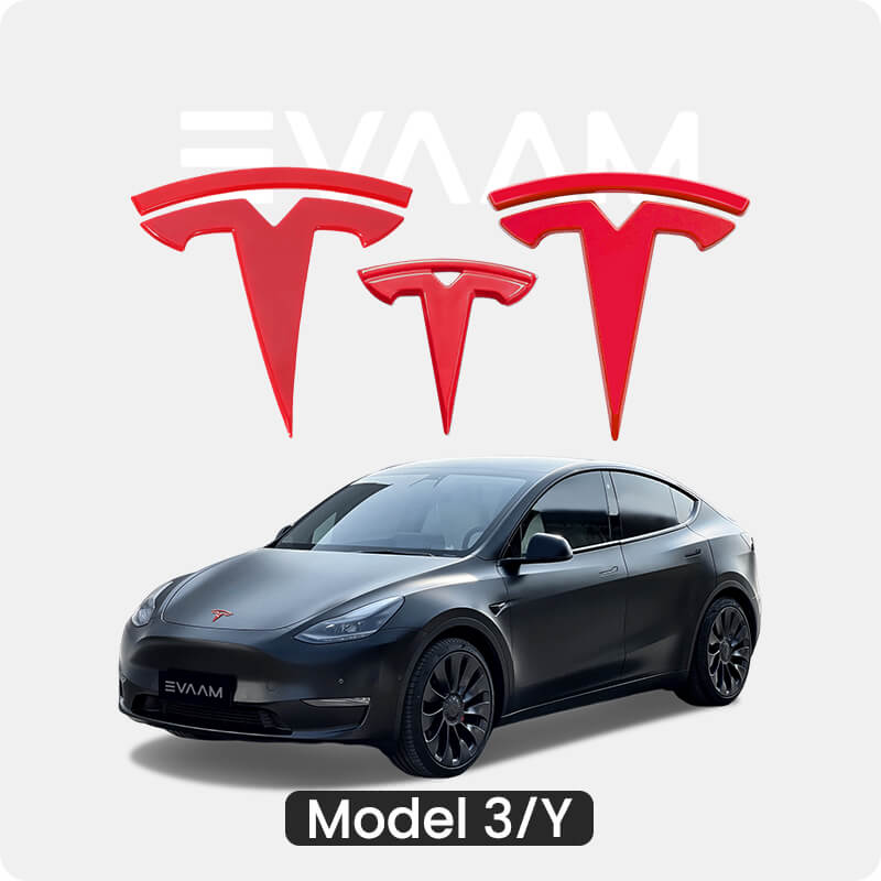 EVAAM® "T" Emblem Front & Rear Badge Decal Wrap Logo Covers Full Set For Tesla Model 3/Y (3Pcs)
