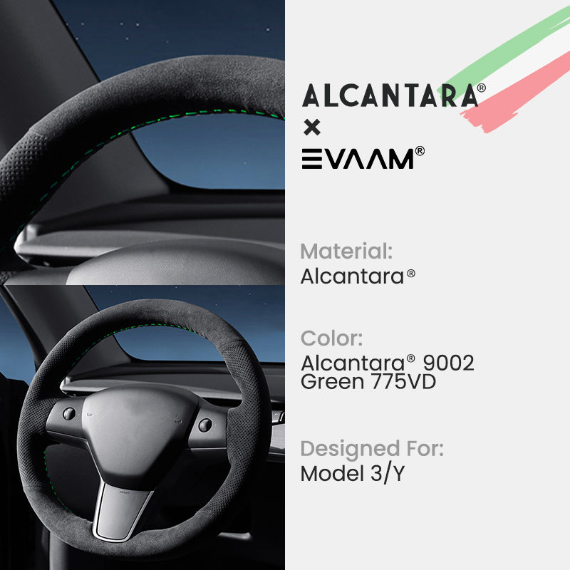 EVAAM® Alcantara Hand Stitch Steering Wheel Cover for Tesla Model 3/Y (2017-2023)