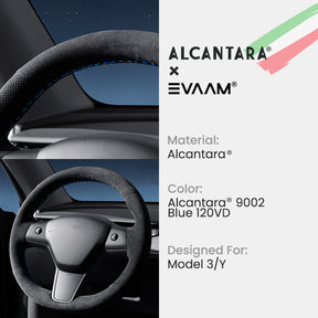 EVAAM® Alcantara Hand Stitch Steering Wheel Cover for Tesla Model 3/Y (2017-2023)