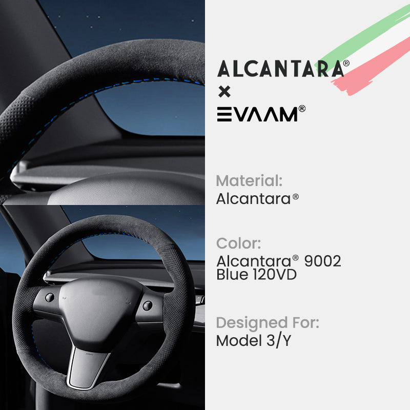 EVAAM® Alcantara Hand Stitch Steering Wheel Cover for Tesla Model 3/Y (2017-2023)