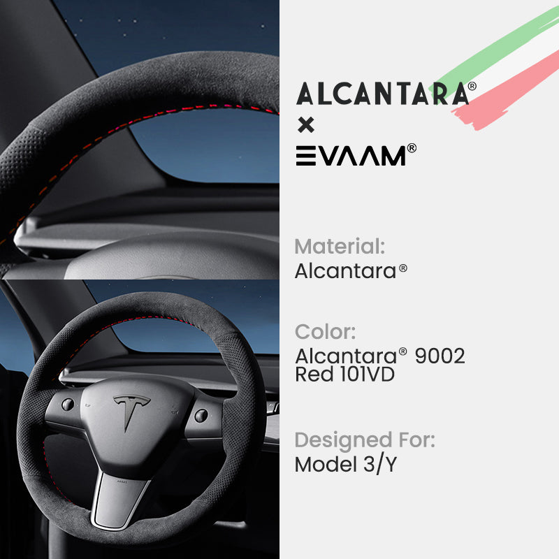 Alcantara Tesla Hand Stitch Steering Wheel Cover for Model 3/Y (2017-2023)  - EVAAM®