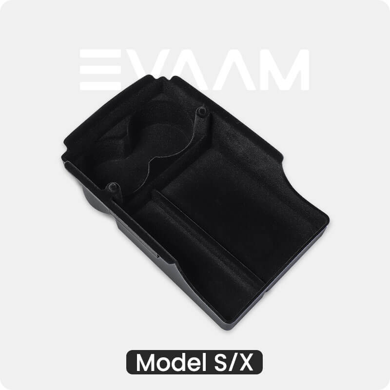 EVAAM® Mittelkonsolen-Organizer-Box für Tesla Model S/X (2016–2023).
