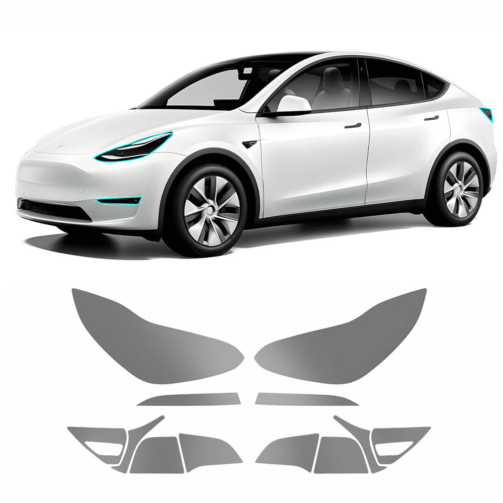 Film de protection pour phares et feux arrière EVAAM® en TPU teinté fumé pour Tesla Model Y Juniper 2025+