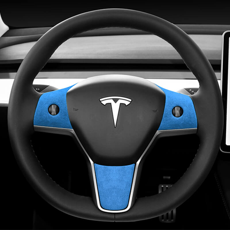  Alcantara - Adhesivo para volante de automóvil, antideslizante,  para volver a las calcomanías estándar para Tesla Model 3, Y S (azul  naranja) : Automotriz