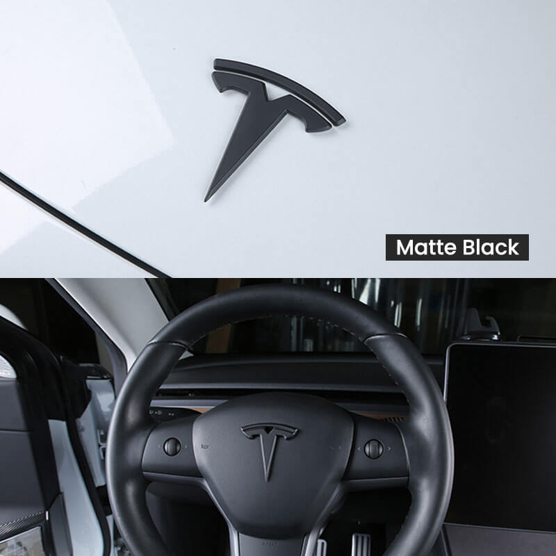EVAAM® "T" Emblem Front & Rear Badge Decal Wrap Logo Covers Full Set For Tesla Model 3/Y (3Pcs)-black tesla model y/3 decal