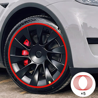 EVAAM® Red Aluminum Alloy Wheel Rim Protector - Fits All Cars (5pcs) - EVAAM