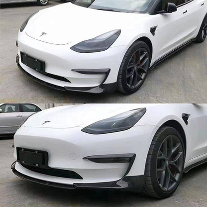 EVAAM Gloss Real Carbon Fiber Front Bumper Lip Kit for Model 3 2017-2022 - EVAAM