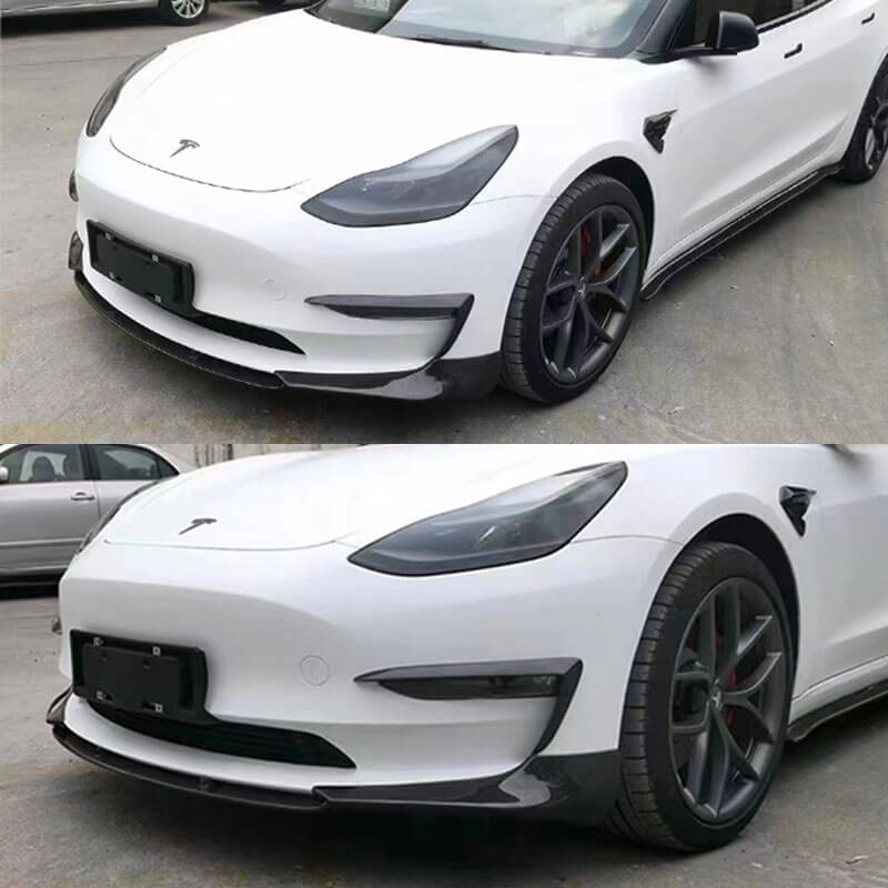 EVAAM Gloss Real Carbon Fiber Front Bumper Lip Kit for Model 3 2017-2022 - EVAAM