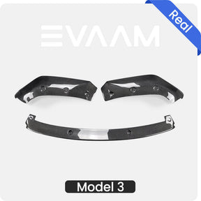 EVAAM™ Gloss Real Carbon Fiber Front Bumper Lip Kit for Model 3 2017-2023 - EVAAM