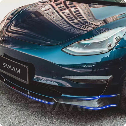 EVAAM™ Gloss Real Carbon Fiber Front Bumper Lip Kit for Model 3 2017-2023 - EVAAM